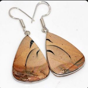 Porcelain Jasper Sterling Silver Earrings, 2.1” Long